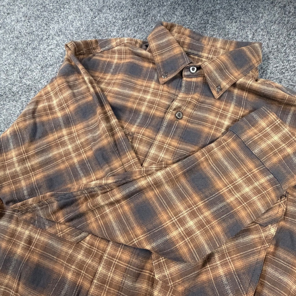 VTG Redhead Mens Size Medium Brown Plaid Flannel Button‎ Down Shirt Long Sleeve